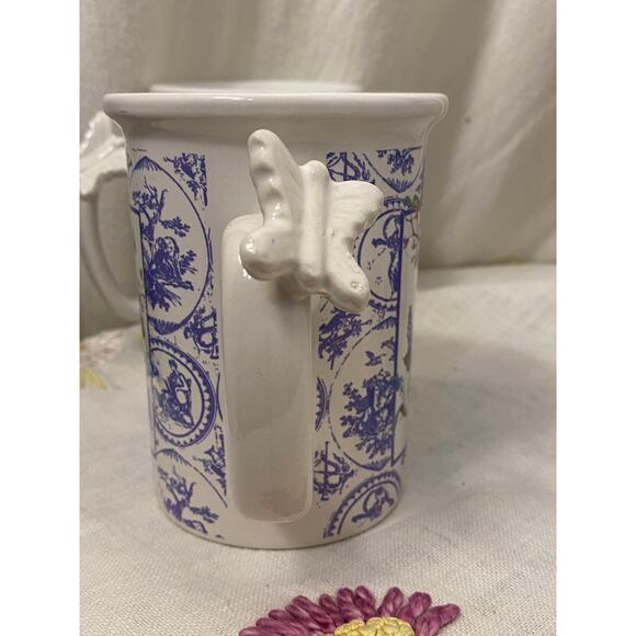 Set of 4 Mugs / Cups, Coffee / Tea, Floral pattern with 3-D Butterfly on handles - Picture 7 of 12